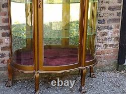 Victorian Antique curved glass curio display cabinet