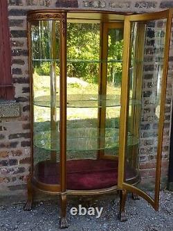 Victorian Antique curved glass curio display cabinet