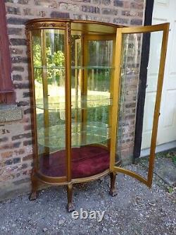 Victorian Antique curved glass curio display cabinet