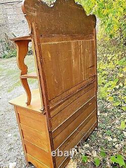 Victorian Antique oak ornate Sideboard buffet breakfront cabinet & mirrored back