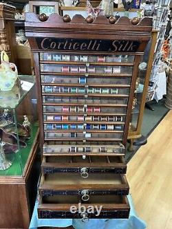 Victorian Corticelli Silk General Store Walnut Spool Cabinet