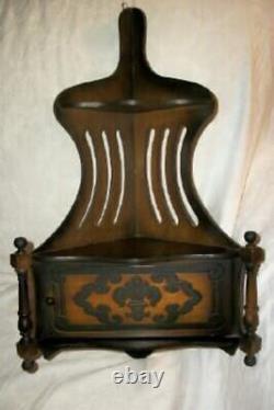 Victorian Fretwork Wood Corner Shelf Door Turnings Ebonized Hanging