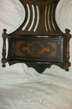 Victorian Fretwork Wood Corner Shelf Door Turnings Ebonized Hanging