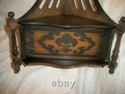 Victorian Fretwork Wood Corner Shelf Door Turnings Ebonized Hanging