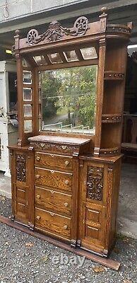 Victorian Oak Barber Shop Cabinet