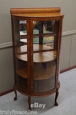 Victorian Tiger Oak Curio Cabinet Display China Cabinet Rich Warm Old Bow Glass