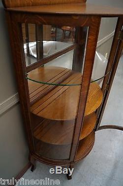 Victorian Tiger Oak Curio Cabinet Display China Cabinet Rich Warm Old Bow Glass