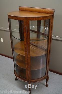 Victorian Tiger Oak Curio Cabinet Display China Cabinet Rich Warm Old Bow Glass