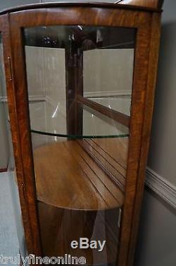 Victorian Tiger Oak Curio Cabinet Display China Cabinet Rich Warm Old Bow Glass