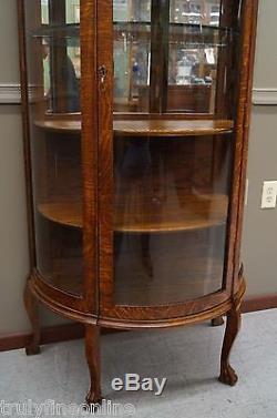 Victorian Tiger Oak Curio Cabinet Display China Cabinet Rich Warm Old Bow Glass