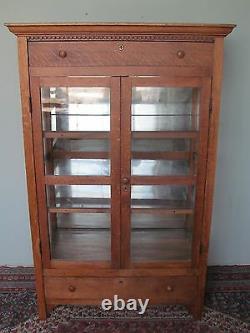 Victorian Tiger Oak Pantry Cabinet With Carved Dental Molding Fine Antique