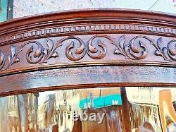 Victorian antique Rare Elegant Ornate oak corner curved glass cabinet curio