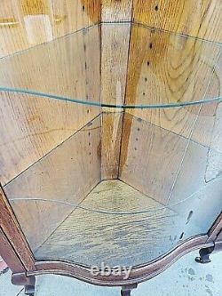 Victorian antique Rare Elegant Ornate oak corner curved glass cabinet curio