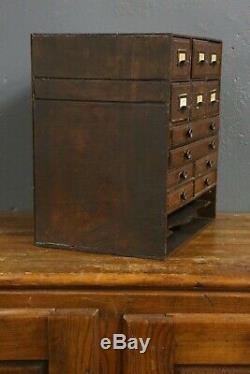 Vintage 12 Drawer Wood Cabinet File Box Cubby industrial Tool Box Drafting Table