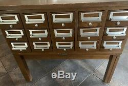 Vintage 15 Drawer Library File Card Catalog Storage Cabinet End Table