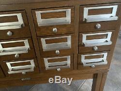 Vintage 15 Drawer Library File Card Catalog Storage Cabinet End Table