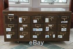 Vintage 15 Drawers Wooden Card Catalog Cabinet/ Library File Cabinet- Organize
