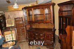 Vintage 1776-1976 Ethan Allen Dark Old Tavern Pine China Hutch Cabinet Cupboard