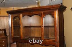 Vintage 1776-1976 Ethan Allen Dark Old Tavern Pine China Hutch Cabinet Cupboard