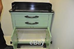 Vintage 1950's Mint Green Metal Standing Medical Storage Cabinet with Two Drawer