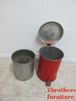 Vintage 1950s Industrial Dental Cabinet Trash Can Waste Basket mechanical Lid