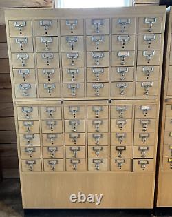 Vintage 1960's Library Card Catalog File 60 Drawers 3 Pull Out Table Shelves MCM