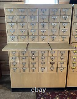 Vintage 1960's Library Card Catalog File 60 Drawers 3 Pull Out Table Shelves MCM