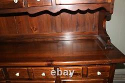 Vintage 1970's Ethan Allen Antiqued Old Tavern Pine China Hutch Cabinet Cupboard