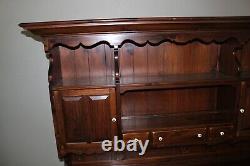 Vintage 1970's Ethan Allen Antiqued Old Tavern Pine China Hutch Cabinet Cupboard