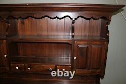 Vintage 1970's Ethan Allen Antiqued Old Tavern Pine China Hutch Cabinet Cupboard