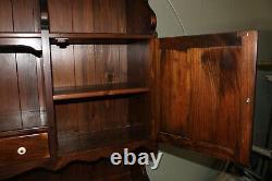 Vintage 1970's Ethan Allen Antiqued Old Tavern Pine China Hutch Cabinet Cupboard