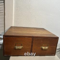 Vintage 2 Drawer Library Index Card Catalog File Cabinet Tiger Oak Wood Free SHP