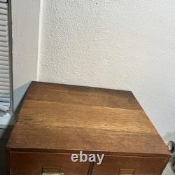 Vintage 2 Drawer Library Index Card Catalog File Cabinet Tiger Oak Wood Free SHP