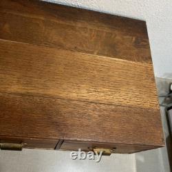 Vintage 2 Drawer Library Index Card Catalog File Cabinet Tiger Oak Wood Free SHP