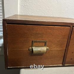 Vintage 2 Drawer Library Index Card Catalog File Cabinet Tiger Oak Wood Free SHP