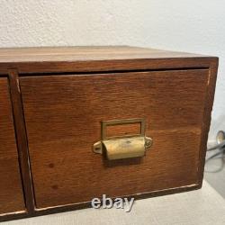 Vintage 2 Drawer Library Index Card Catalog File Cabinet Tiger Oak Wood Free SHP