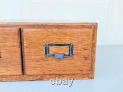 Vintage 2 Drawer Oak Library Card File Index Wooden Recipe Box