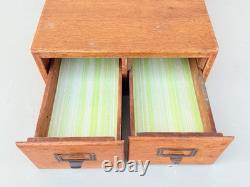 Vintage 2 Drawer Oak Library Card File Index Wooden Recipe Box