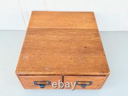 Vintage 2 Drawer Oak Library Card File Index Wooden Recipe Box