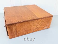 Vintage 2 Drawer Oak Library Card File Index Wooden Recipe Box