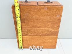 Vintage 2 Drawer Oak Library Card File Index Wooden Recipe Box