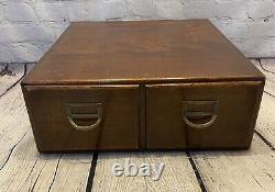 Vintage 2 Drawer Wooden Card Catalog File Cabinet Library Dovetail Brass Handle