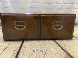 Vintage 2 Drawer Wooden Card Catalog File Cabinet Library Dovetail Brass Handle