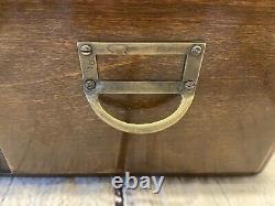 Vintage 2 Drawer Wooden Card Catalog File Cabinet Library Dovetail Brass Handle