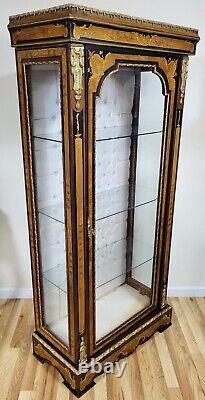 Vintage 20th C FRENCH Style Inlaid Bronze Mounted CURIO Display CABINET Vitrine