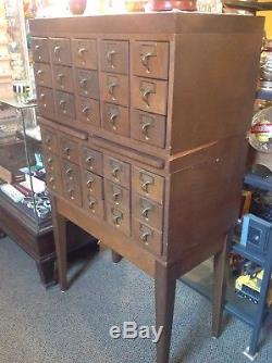 Vintage 30 Drawer Wood Floor Library Card Catalog Cabinet With Original Table Desk