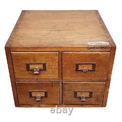 Vintage 4 Drawer Library Card Catalog Box Index Cabinet Dovetail U. S Army Wood