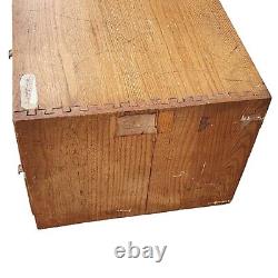 Vintage 4 Drawer Library Card Catalog Box Index Cabinet Dovetail U. S Army Wood