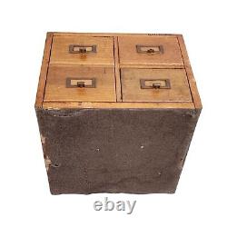 Vintage 4 Drawer Library Card Catalog Box Index Cabinet Dovetail U. S Army Wood