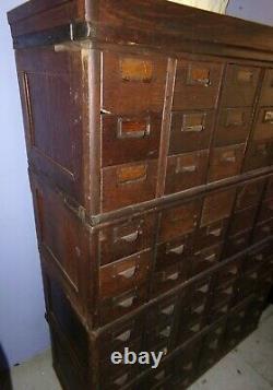 Vintage 4 Pc 72 Drawer Wood Library Bureau Industrial File Cabinet